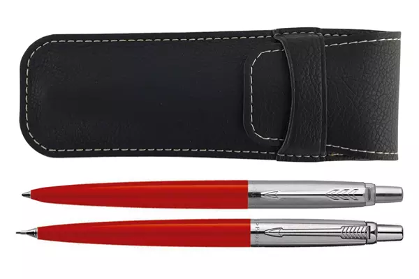 Parker Jotter Special Red Ballpoint Pen + Mechanical Pencil + Pen Pouch Set